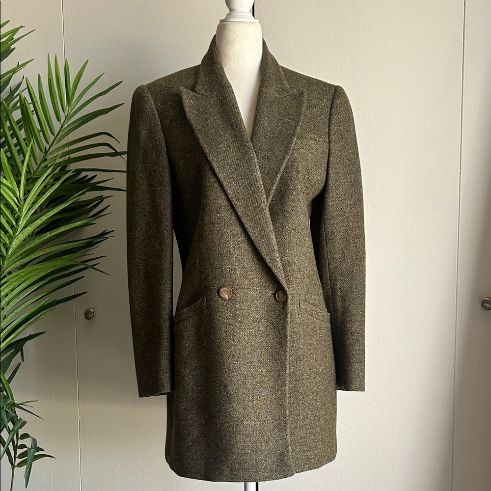 Valentino Olive Double-Breasted Tweed Blazer 42/8